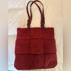 Cherry Red Burgundy Suede Tote Bag